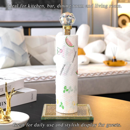 Hochance Gold Crystal Standing Paper Towel Roll Holder Countertop Weighted Rack,Glam Cute Bling Rhinestone Jeweled Diamonds Modern Decoration Christmas Housewarming Gifts for Kitchen Home Bar