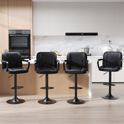 MALOL Set of 4 Kitchen Bar Stools with Armrest and Back - Sillas para Barra de Cocina, Adjustable Barstools for Island Counter, Bar Chairs, Bancos para Barra de Cocina, Black Finish