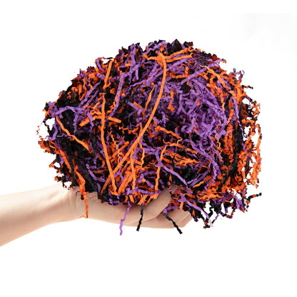 CIPOWM 16oz Halloween Crinkle Cut Paper Shred, 3 Colors Raffia Paper Shred Filler with Halloween Confetti Shredded Paper Grass for Gift Wrapping Craft DIY Gift Bag Box Filling Party Supply