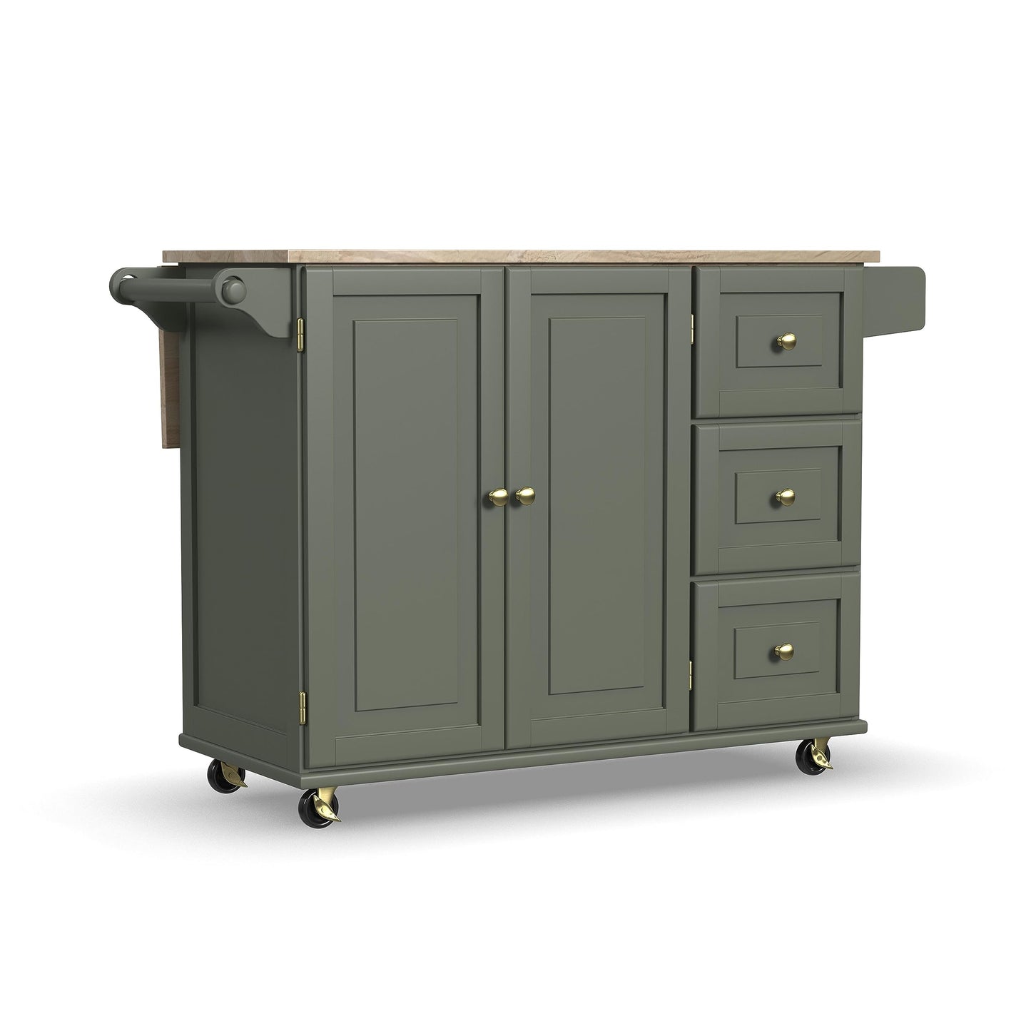 Homestyles Mobile Kitchen Island Cart with Wood Top and Dropleaf Breakfast Bar, 18" D x 53.5" W x 36" H, Green