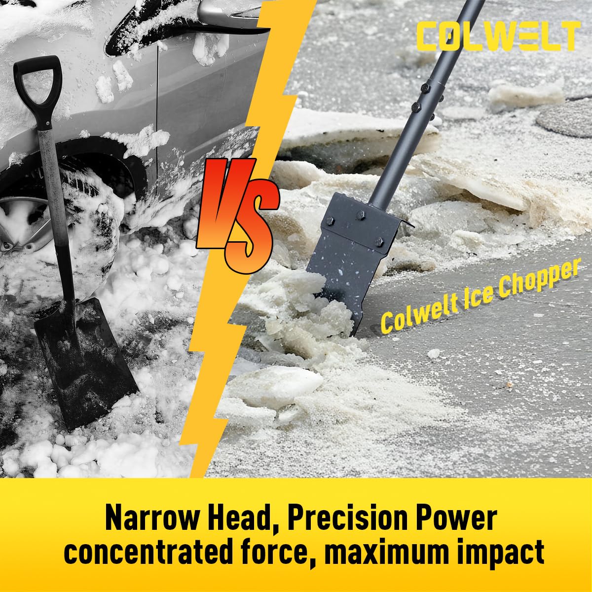 Colwelt Metal Snow Shovel 58’’, Heavy Duty Ice Scraper for Driveway, Snow Ice Chopper Shoveling Tool with Thickened Blade, Ice Shovel for Sidewalk Ice Removal, Flat Shovel Floor Cleaning Scraper