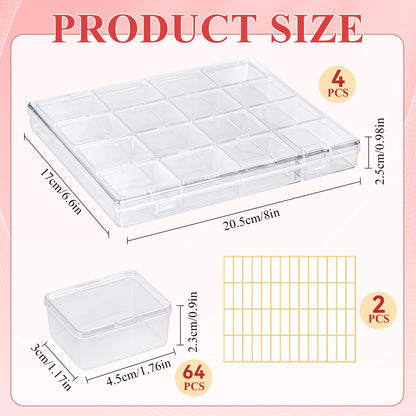 Supkiir Bead Organizer Box, 64 Pcs Small Plastic Bead Storage Containers, Clear Craft Organizers and Storage with Hinged Lid and Labels for Diamond Painting Art, Seeds, Nail Art and Small Parts