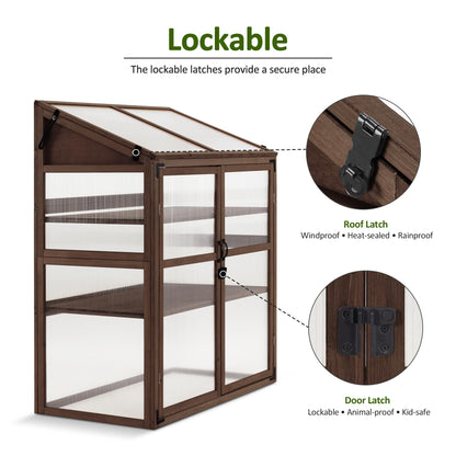 Macrout Cold Frame Greenhouse, Large Wooden Greenhouse Cabinet, Garden Cold Frame with Adjustable Shelves for Outdoor Indoor Use, 1344 (Brown)