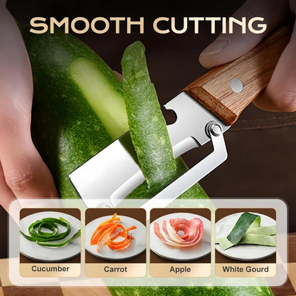 2Pcs Multifunctional Vegetable Peeler for Kitchen, 2-in-1 Stainless Steel Vegetable Peeler with Wooden Handle and Bottle Opener, Stainless Steel Blade, Non-Slip Kitchen Vegetable and Fruit Peeler