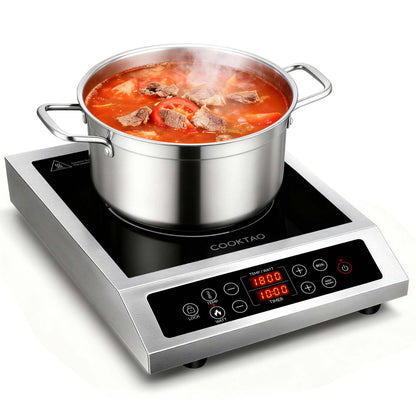 Stainless Steel Induction Cooktop, Professional Commercial Grade Single Burner Electric Cooktop, 1800W Hot Plate Portable Countertop Cooker with Temperature Control, Compatible with Magnetic Cookware