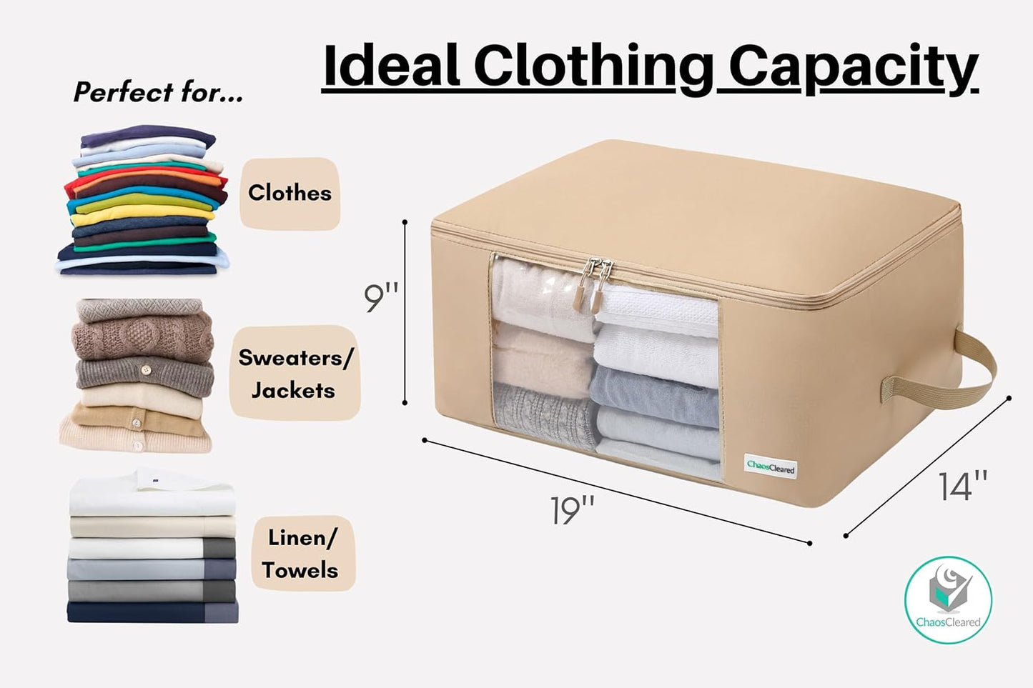 Clothing Storage Bags - Large Organizer for Sweaters, Bedding, Garment, Mothproof Underbed Space Saver with Zip & Window