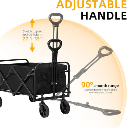 220 LBS Collapsible Folding Wagon Cart with Wheels, Capacity, Lightweight Portable Utility Cart with Flexible Handle