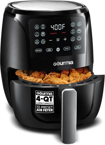 Gourmia Air Fryer - 4 Qt Capacity with FryForce360º Technology & Digital Display | 8 Cooking Presets, Compact Black