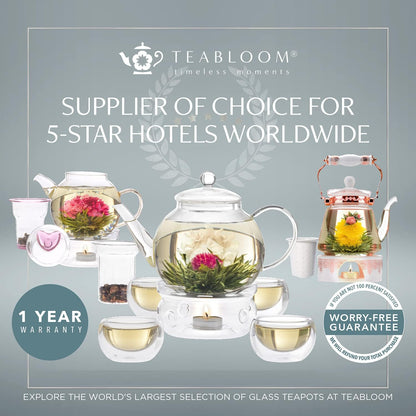 2 2-in-1 Teabloom Stovetop & Microwave Safe Glass Teapot with Removable Loose Tea Glass Infuser Includes Blooming Teas