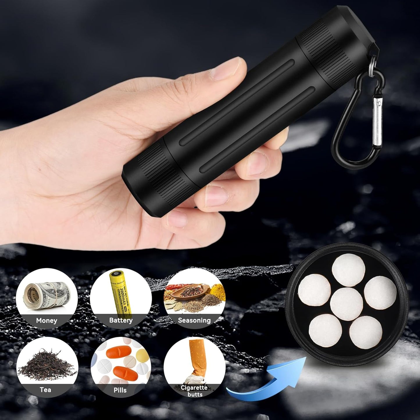 Airtight Smell Proof Container, Durable Black Stash Jar with Dual-Opening, Portable Sealed Metal Tube for Herbs and