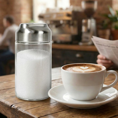Sugar Dispenser with Flip-Top Pour Spout, 12 oz Glass Multi-Purpose Shaker for Sugar, Parmesan, Spices & Seasonings, Perfect for Coffee Bar, Tea, Baking & Kitchen Use