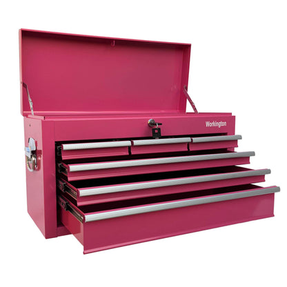 Workington Portable Metal Tool Chest with 6 Drawers, 24" 6-Drawer Tool Chest Cabinet with Ball Bearing Drawer Slides, Steel Tool Storage Box Organizer 4005 Pink