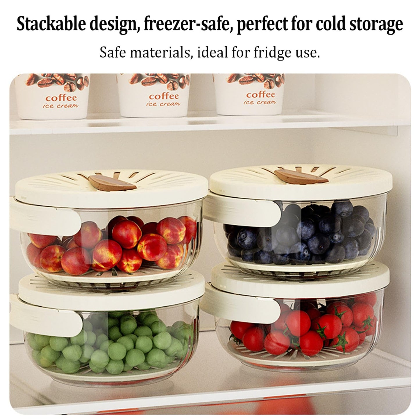 Kitchen Fruit Drainage Basket, Multifunctional Drainage Bowl, Fruit and Vegetable Washing Bowl with Lid, Kitchen Dual-Layer Draining Basket with Foldable Handle Portable 6.1" Fruit Strainer Brown