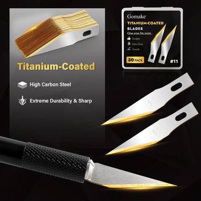 Gomake Exacto Knife Set 2PCS Precision Hobby Knife With 20 Packs #11 Titanium Coated Replacement Blades,Utility Cutting Tool for Crafting Scrapbooking Rubber Stamps Handmade Work