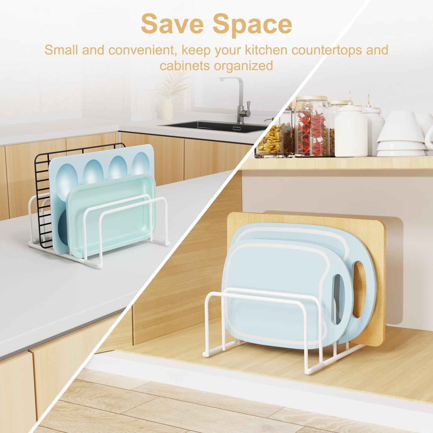 Fikoksol Cutting Board Organizer and Baking Sheet Rack, [1-Pack] White Heavy Duty Metal Cookie Sheet Organizer for Cutting Board Storage & Plate Holder for Cabinet, Tray Dividers for Cabinets