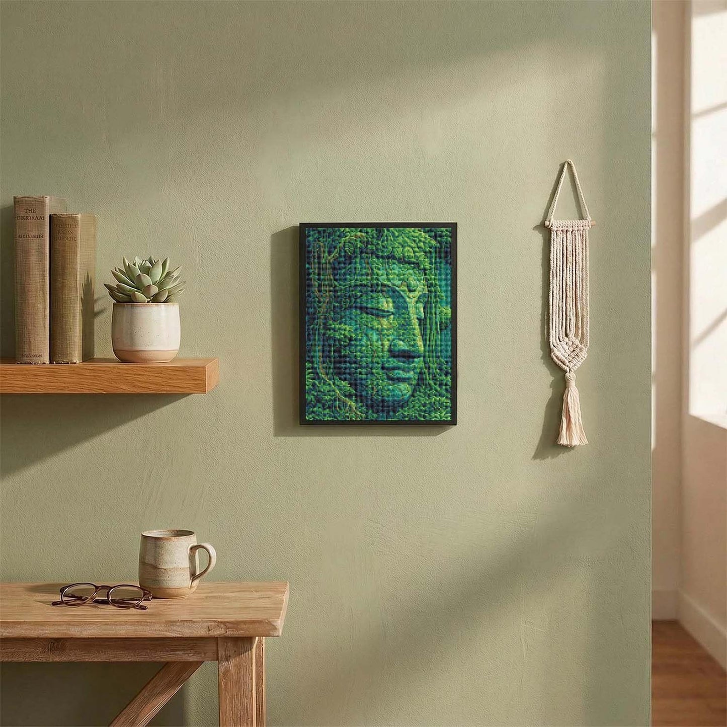 HUINORYA Zen Buddha Bodhi Tree Buddhism Diamond Painting Kit with Frame Full Square Drill DIY Bar Cafe Cave Home Room Wall Bathroom Porch Patio Decor Gift, 16 x 12 Inch