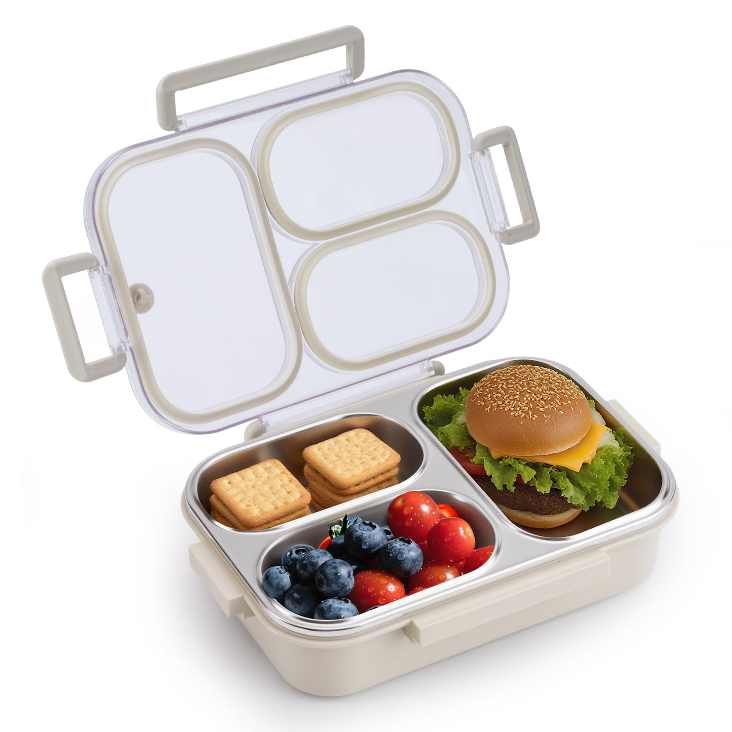 Kabbas Stainless Steel Bento Box Kids & Adults - 25 oz Leakproof Lunch Box with 3 Compartments, Premium 304 Stainless Steel Lunch Box for Kids, Dishwasher Safe, Suitable for School, Office, Outside