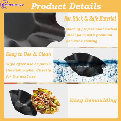 Tortilla Pan Set, 4pcs Nonstick Tortilla Bowl Maker, Carbon Steel Taco Salad Shell Molds for Kitchen, Microwave &