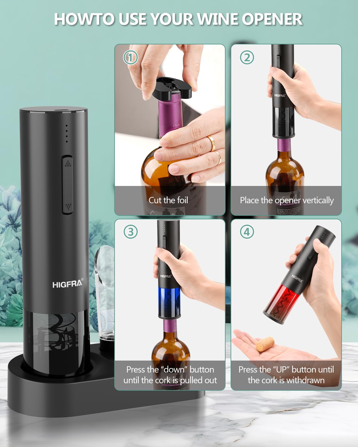 Electric Wine Opener Gift Set - Premium Wine Accessories with Wine Aerator, Vacuum Stopper, Foil Cutter and Gift Box - Ideal Valentines Gift for Wine Lovers and Special Celebrations