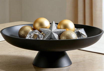 ZMCYNG Concrete Decorative Fruit Bowls for Kitchen Counter, 11" Large Decorative Bowl for Home Decor Coffee Table Centerpiece, Handcrafted Key Bowl for Entryway Table, Modern Black Pedestal Bowls