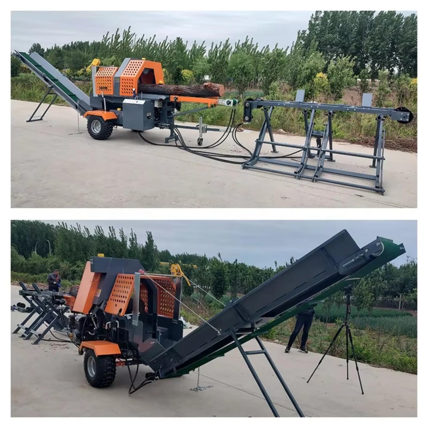 35-Ton Hydraulic Log Splitter with V-Tray Support – Rugged Wood Processing Machine for Heavy Timber Reduction, Firewood Supply Operations, and Industrial Wood Prep