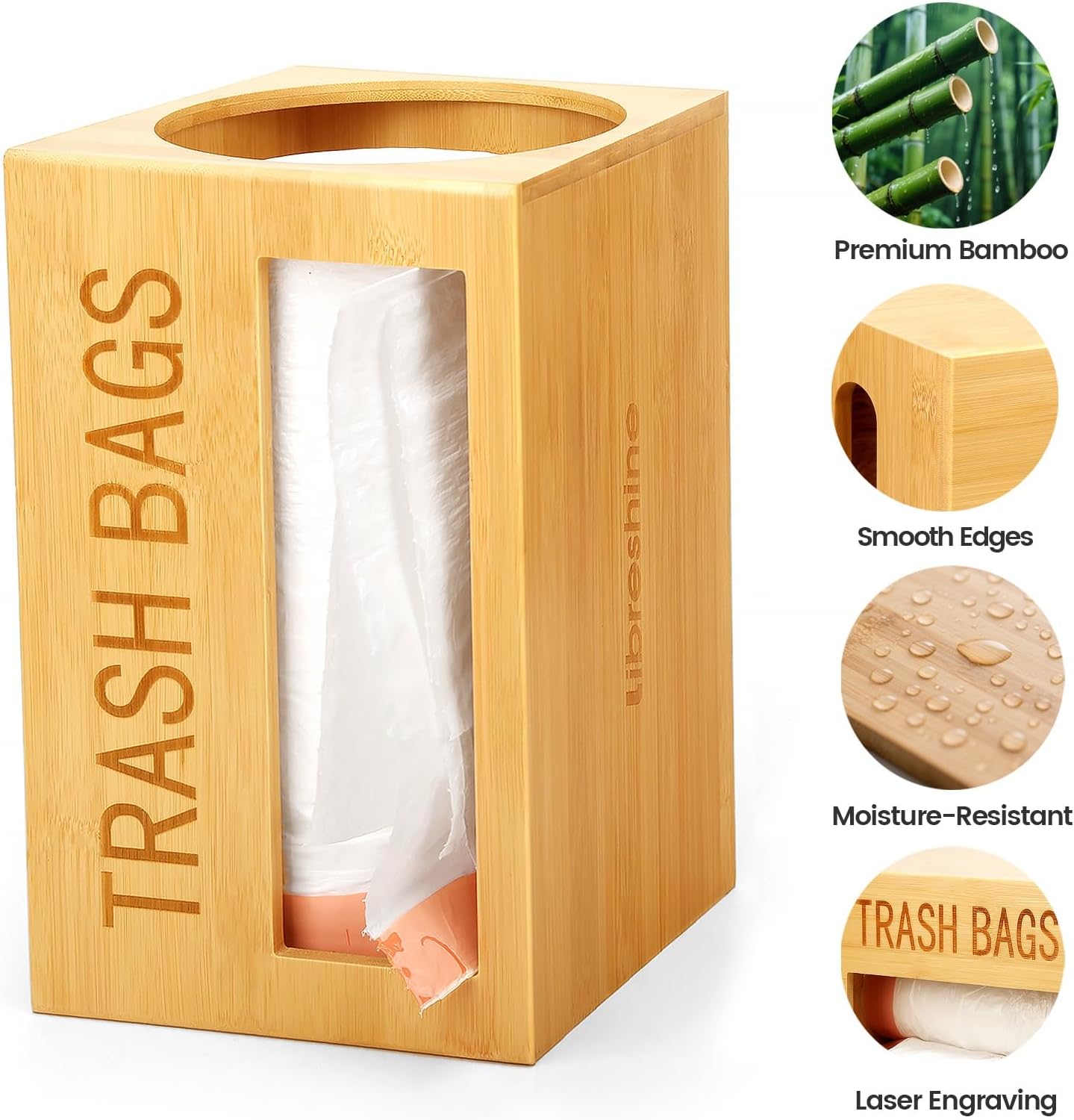13-33 Libreshine Bamboo Garbage Bag Dispenser Roll Holder - Wall Mount Trash Bag Organizer for Gallons, Under Sink