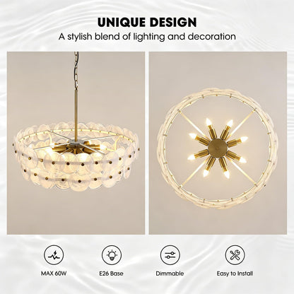 APBEAMLighting 30.3'' Cloud Glass Chandelier Modern, Gold Chandeliers Elegant, Dimmable 8-Light Pendant Ceiling Light Fixture for Girls Room Bedroom Dining Living Room Foyer Kitchen Entryway