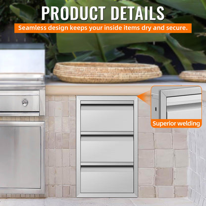 RAILEN Outdoor Kitchen Drawers Stainless Steel Flush Mount BBQ Drawers for Outdoor Kitchen Island or Patio Grill Station (15Wx26Hx22D Inch)