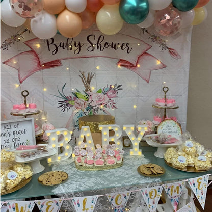 ZUOKEMY 4 LED Baby Marquee Logo Light, Warm White Glowing Letters Perfect for Baby Shower Party, Birthday Party, Home Bedroom Nursery Table Wall Decor