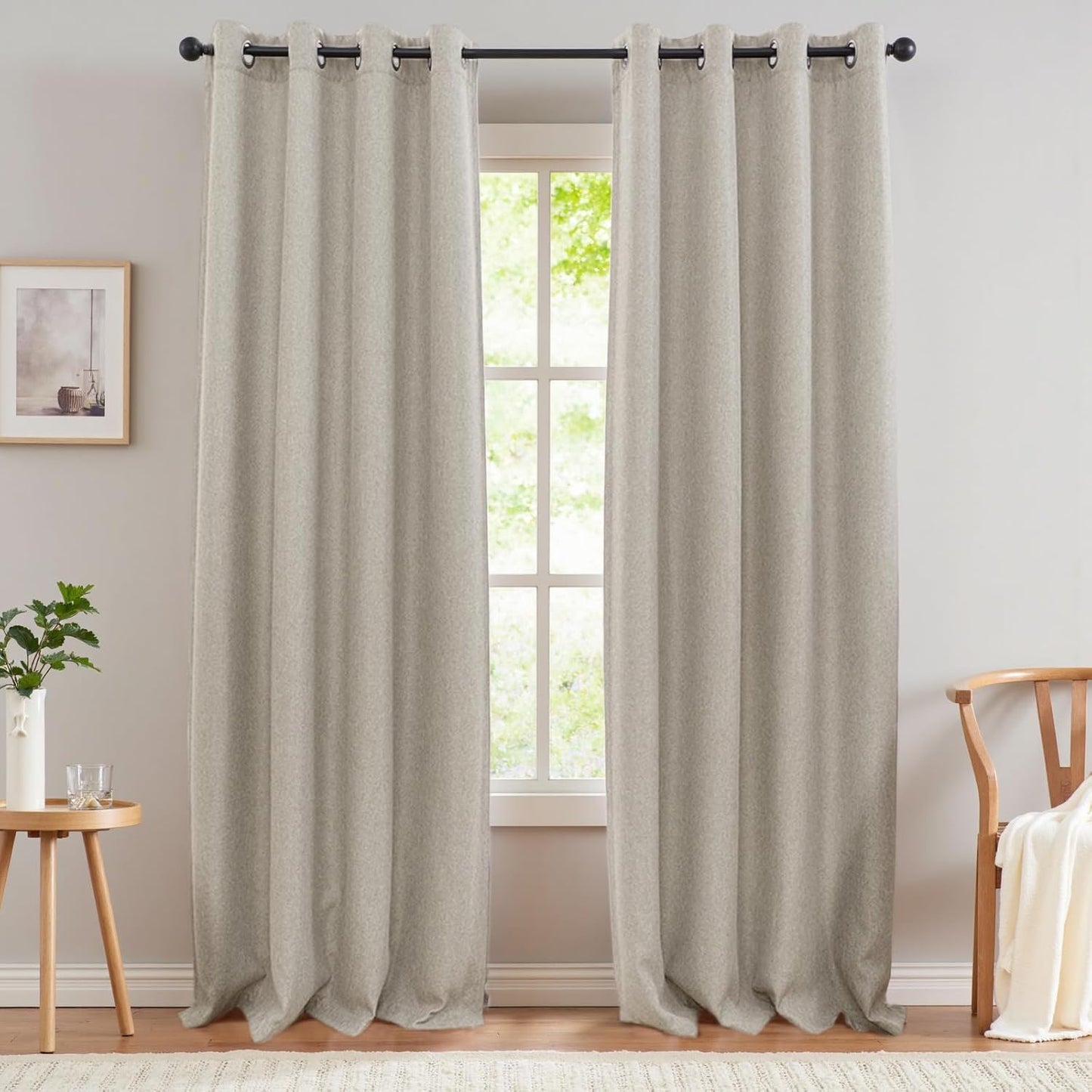 jinchan Blackout Linen Textured Curtain, 84 Inches Long, Thermal Insulated Grommet Top Window Drape for Bedroom