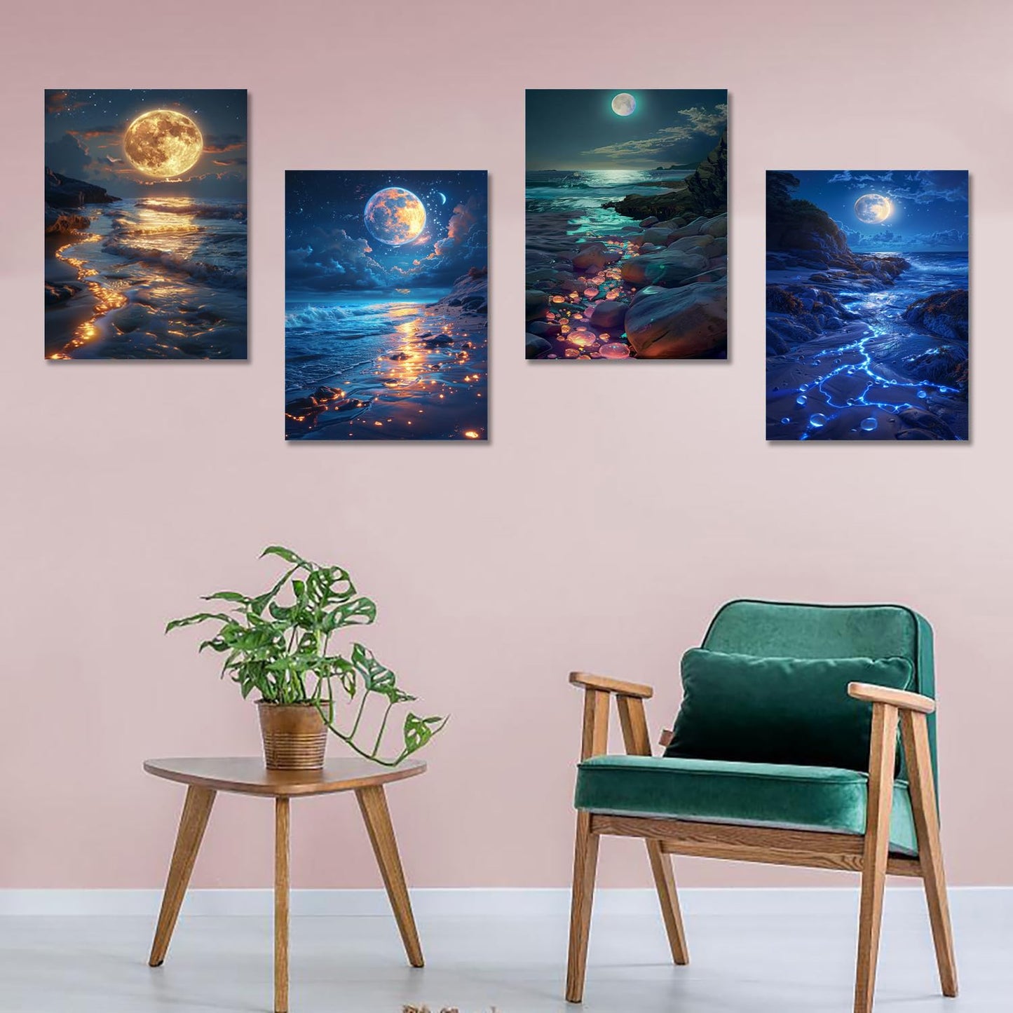 DOTSOPS Diamond Painting Kits Art Adults Painting Kit Crafts DIY 5D Diamond Art Packs Kits Full for Adults Beginner Home Wall Decoration Gift 11.8x15.7 Inches (4 Pack Moon Lake)