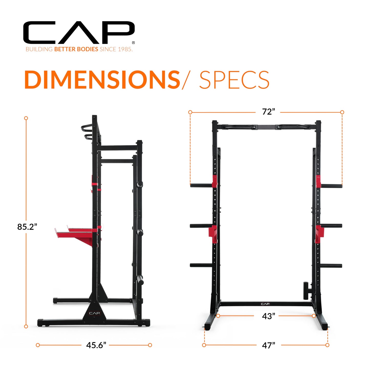 Cap Power Rack with Pull Up Bar & Attachments - Squat Rack & Strength Training Power Cage for Home Gym - Orange