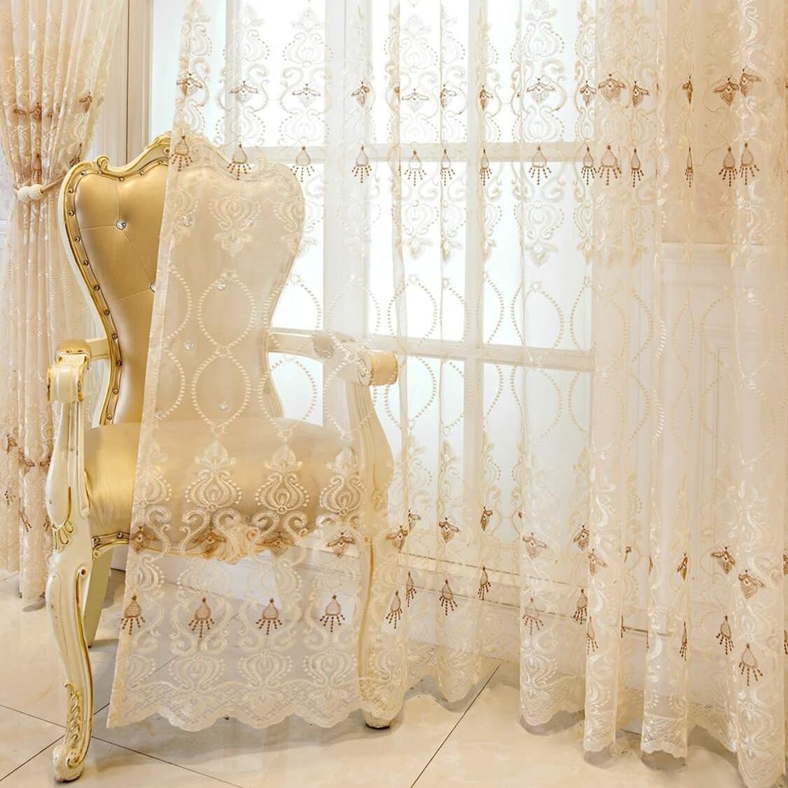 WINYY European Style Sheer Curtain, 1 Panel Voile Rod Pocket Top Window Drape for Bedroom Living Room, 52"x84"