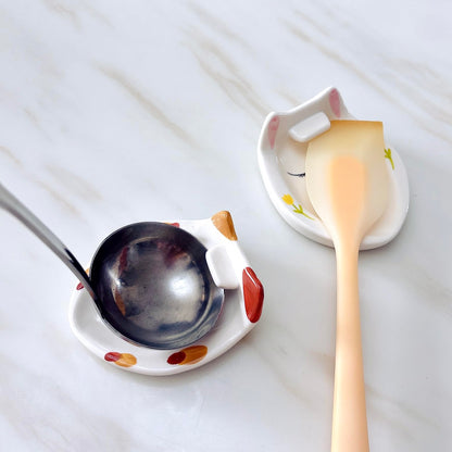 PROVIVID Ceramic Utensil Rest for Stove Top, Cute Cartoon Cat Spoon Holder for Ladles, Tong, Patula, Chopsticks, Coffee Spoon Holder, Heat-Resistant Cooking Cutlery Rests，Condiment tray, Snack plate