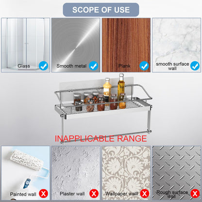 Adhesive Paper Towel Holder Shelf, Wall Mounted Roll Rack for Kitchen Shower Bathroom, Rustproof Stainless Steel
