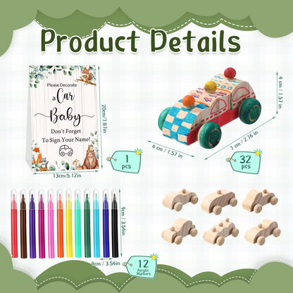 WinnerWhy Baby Shower Game Sign Kit Includes 32 Unfinished Wooden Car Blocks, 12 Markers, and a Prize Decoration Sign for Baby Shower(Animal) Bridal Party Gifts(Animal)