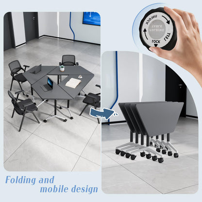 8 Pack Folding Conference Table,T-Shaped Conference Room Tables with Wheels, 47.2 in Modern Conference Table,Mobile Modular Seminar Meeting Desk for Classrooms,Office & Seminar (8, Dark Gray)