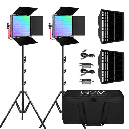 GVM 1200D RGB LED Video Light, 50W Video Lighting Kit with APP Control, 3200K-5600K Photography Lighting kit for Studio, Aluminum Alloy Shell,20 Scene Modes & CRI97+, 2-Pack with Softbox