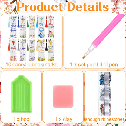 Sinload 10 Pcs Christian Bible Verse Diamond Art Bookmark for Adults Christian Diamond Bookmarks with Tassels 5d Watercolor Floral Cross Bookmarks for Reading Lover DIY Crafts Religious Gifts