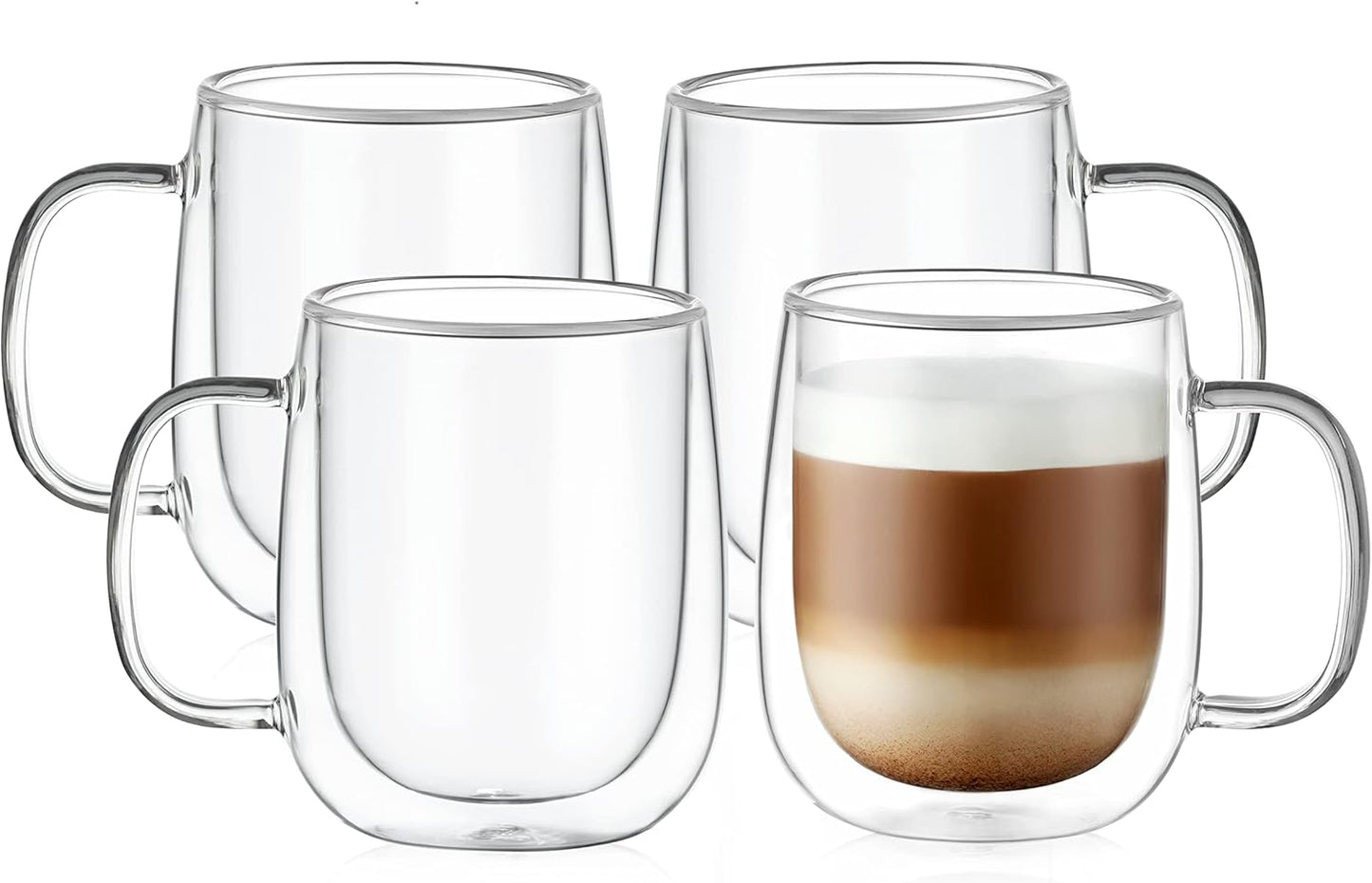 15.2oz,Clear Beverages,set 4 CNGLASS Large Double Wall Glass Coffee Mug Insulated Glass Espresso Cup with Big