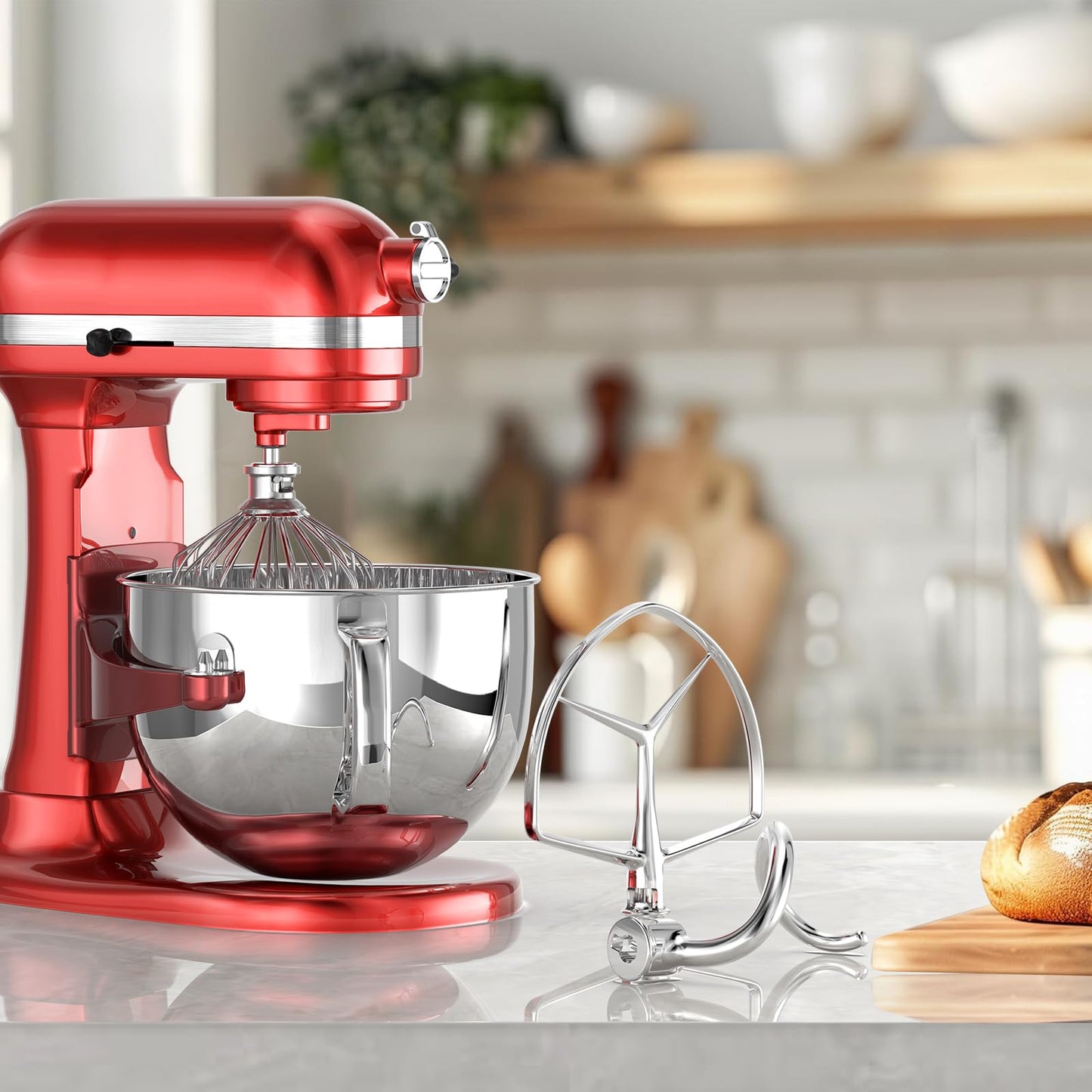 Stainless Steel Stand Mixer Attachments 3-Piece (7QT Flat Beater, 7QT Dough Hook, 7QT 9-Wire Whip Attachment) for KitchenAid Lift Stand Mixer and 7 Quart Bowl, Dishwasher Safe