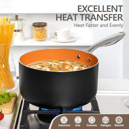 MICHELANGELO 4 Quart Saucepan with Lid - Ultra Nonstick Sauce Pan with Ceramic Coating, 4 Qt Non Stick Pot Induction Compatible, Copper