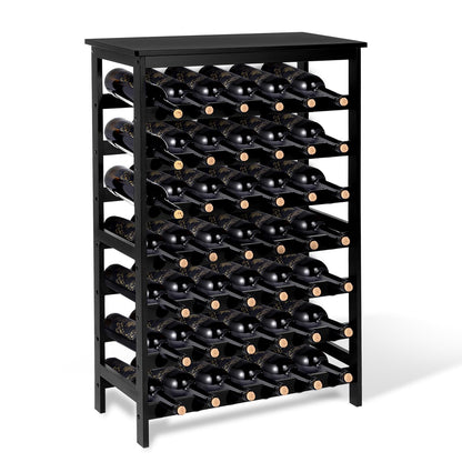 Bambition Bamboo Wine Rack Freestanding Floor, 7-Tier 42-Bottle Wine Storage Shelf with Table Top - Black