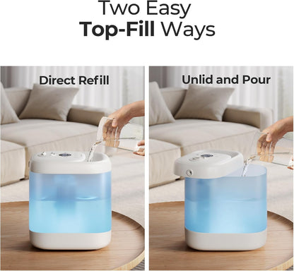 Homvana Humidifiers for Bedroom, 5L Super Easy to Clean Top Fill Auto Adapt Cool Mist Humidifier for Home