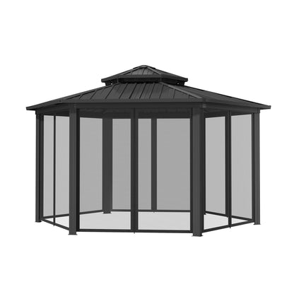 15x15FT Hexagon Hardtop Gazebo Heavy Duty Aluminum Frame Outdoor Gazebo Pergola Pavilion with Galvanized Steel Double Roof, Nettings & Ceiling Hook for Patio Backyard Deck Lawns