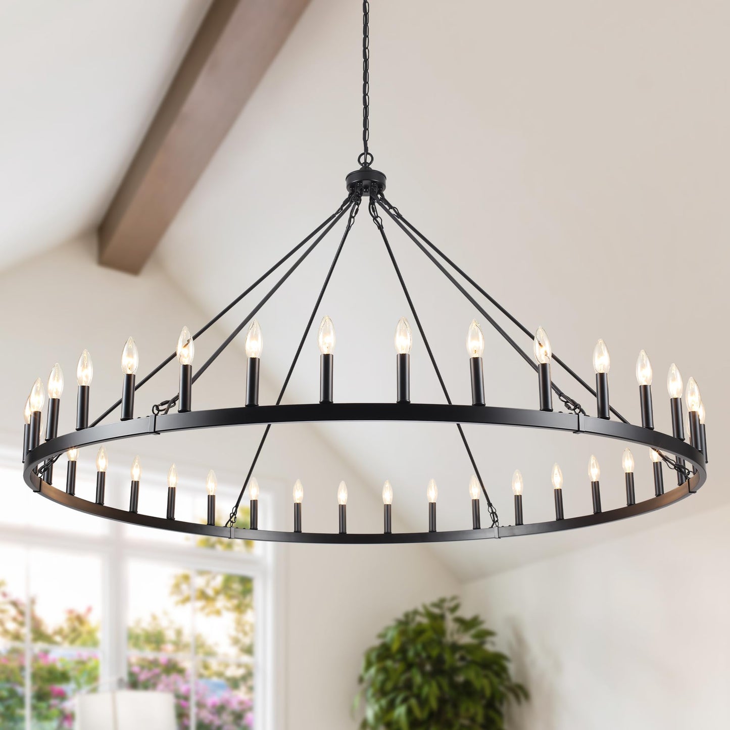 YLCHYTDZSW 60" Black Wagon Wheel Chandelier 36 Light Large Farmhouse Chandeliers for High Ceiling Hanging Modern Round Pendant Lighting Fixture for Living Room Foyer Entryway Dining Room Kitchen
