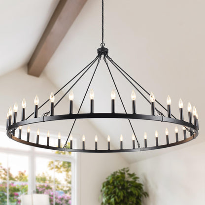 YLCHYTDZSW 60" Black Wagon Wheel Chandelier 36 Light Large Farmhouse Chandeliers for High Ceiling Hanging Modern Round Pendant Lighting Fixture for Living Room Foyer Entryway Dining Room Kitchen