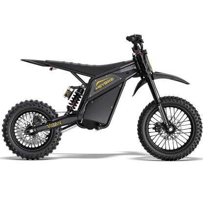 Heybike Villain Electric Dirt Bike, 4160W E Dirt Bike with 52V 26AH Battery, 14"/12" Fat Tire Electric Motorcycle for Teens, Max 45MPH Ebike with Reversing Function（Standard; Inky Black）