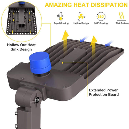 ledmo 36000LM LED Parking Lot Lights 1000W HID/HPS Replacement Adjustable with Dusk to Dawn Photocell Slip Fitter 5000K Flood Outdoor Commercial Shoebox Pole Lighting for Street Yard Stadium 300W