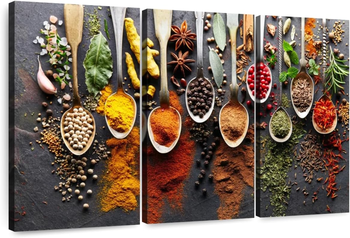3 23" 14" ElephantStock Choice of Spices Wall Art - Panel Multi Piece Canvas Print for Kitchen - Wall Decor Pictures